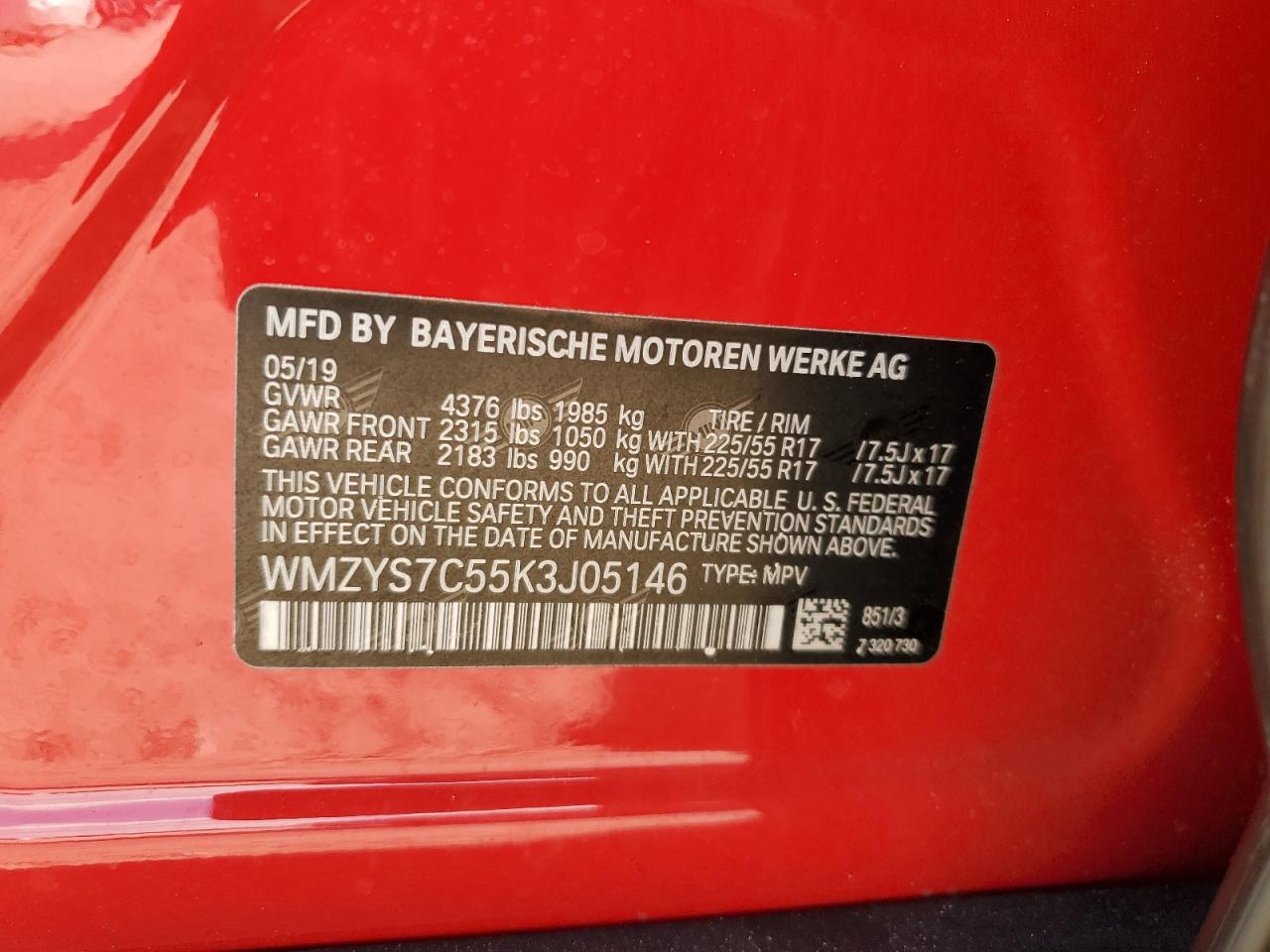 2019 MINI Cooper VIN WMZYS7C55K3J05146 Copart auction photo, side damage thumbnail 12
