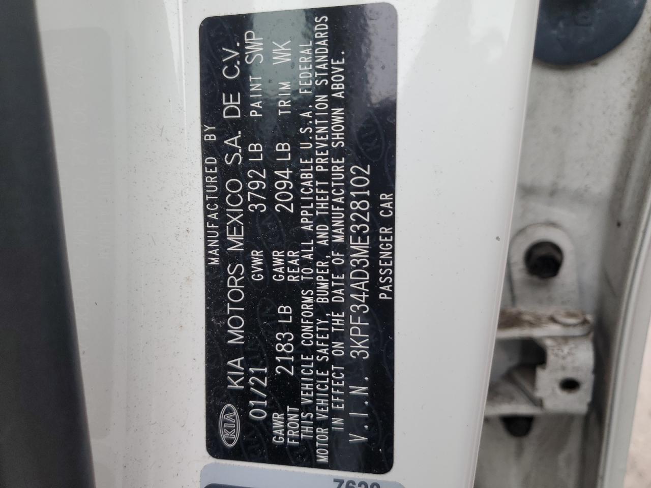 2021 KIA Forte VIN 3KPF34AD3ME328102 Copart auction photo, front end damage thumbnail 14