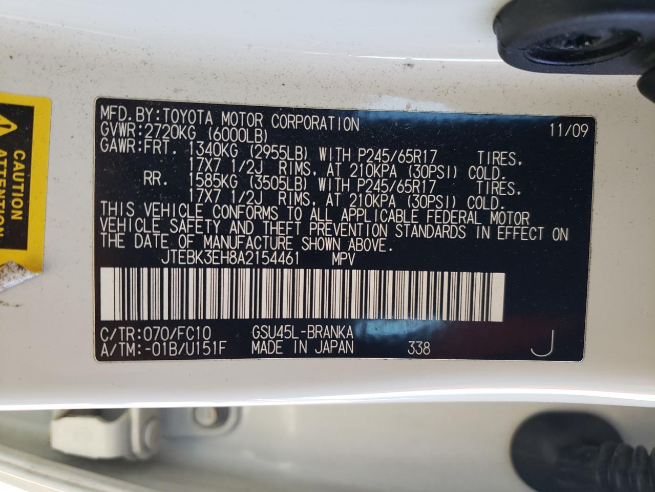 2010 Toyota Highlander VIN JTEBK3EH8A2154461 Copart auction photo, rear end / minor dent/scratches damage thumbnail 13