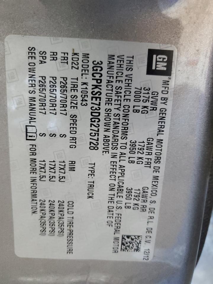 2013 Chevrolet Silverado VIN 3GCPKSE73DG275728 Copart auction photo, front end / undercarriage damage thumbnail 14