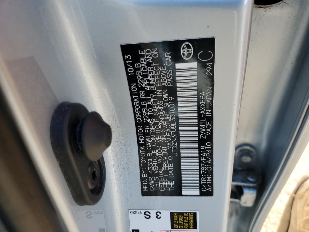 2014 Toyota Prius VIN JTDZN3EU8E3310019 Copart auction photo, side / rear end damage thumbnail 14