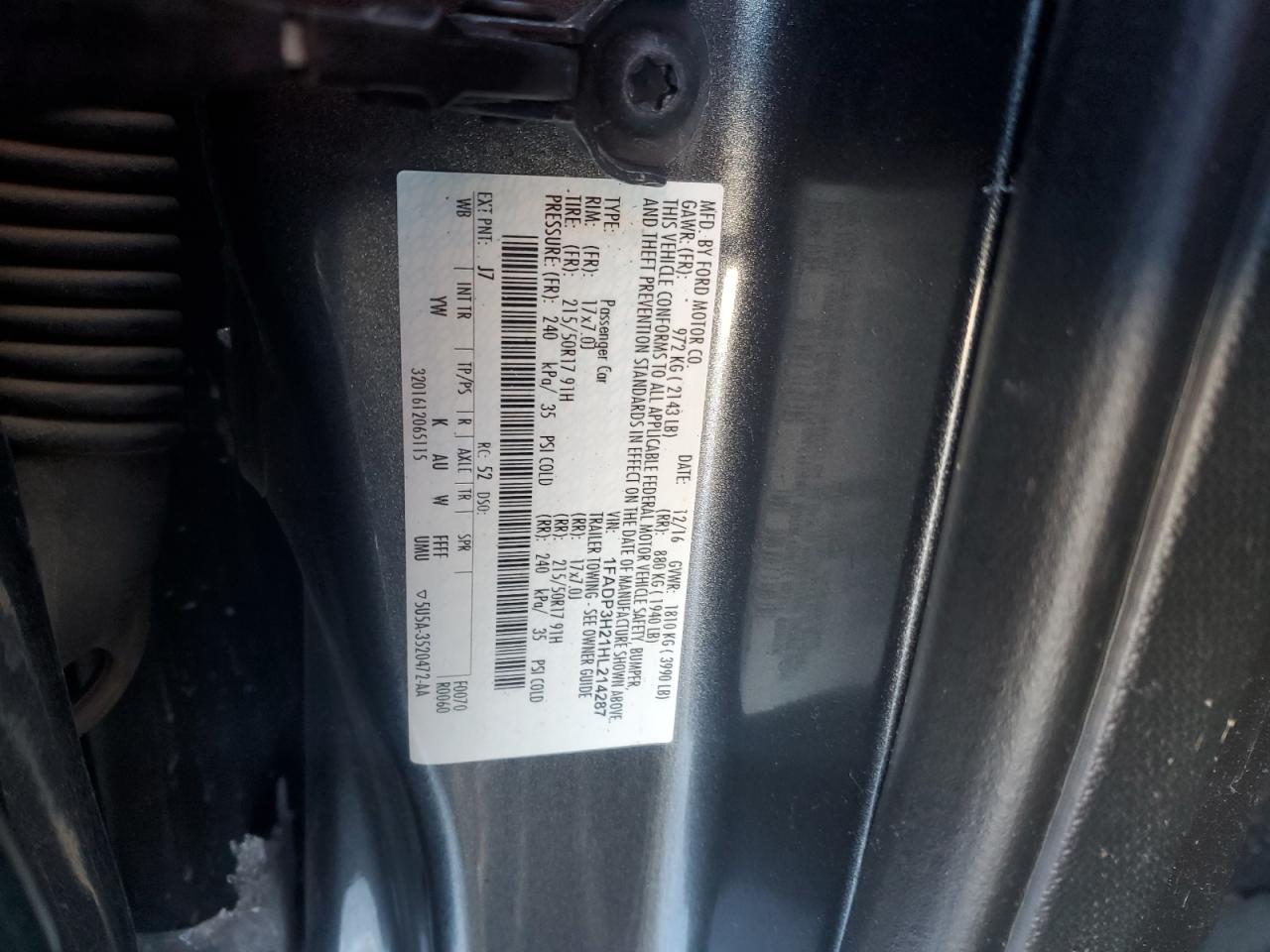 2017 Ford Focus VIN 1FADP3H21HL214287 Copart auction photo, all over damage thumbnail 12
