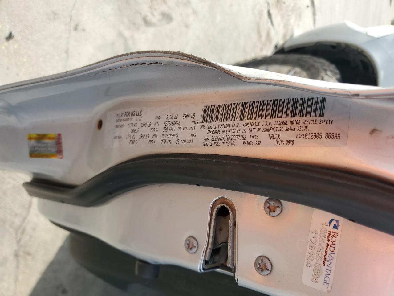 2017 RAM 1500 VIN 3C6RR7KT6HG627152 Copart auction photo, all over damage thumbnail 12