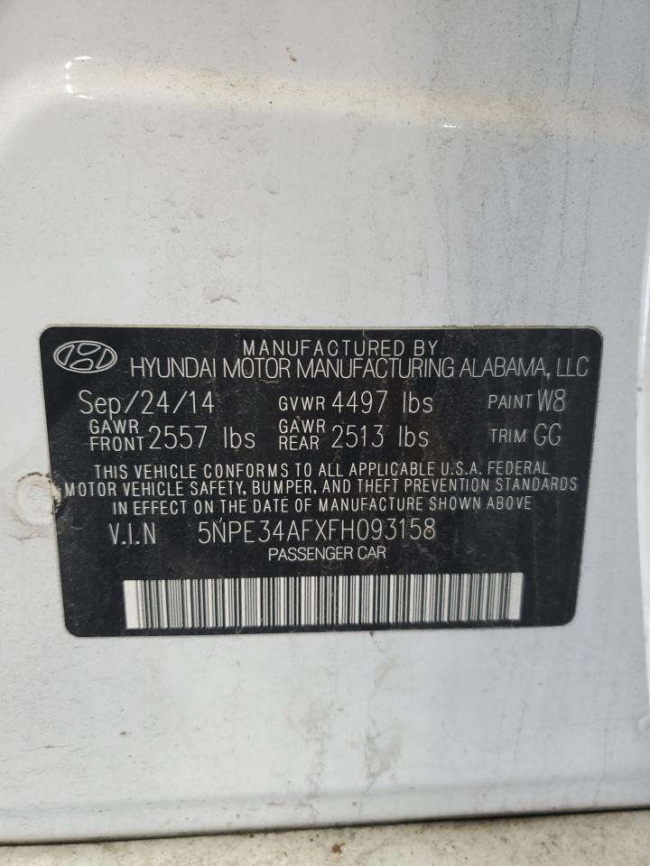 2015 Hyundai Sonata VIN 5NPE34AFXFH093158 Copart auction photo, front end / side damage thumbnail 12