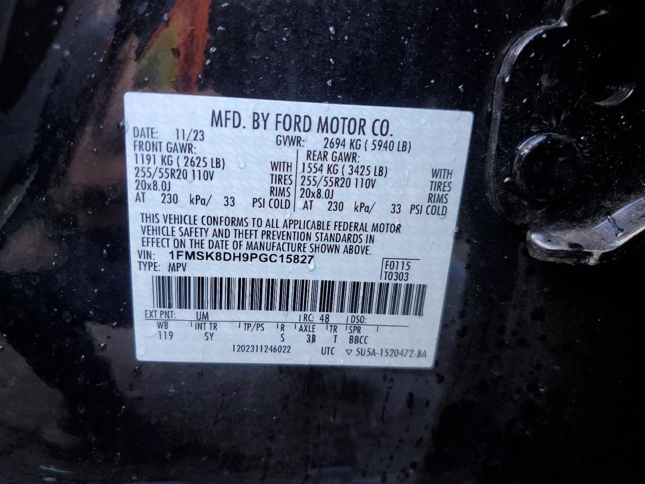 2023 Ford Explorer VIN 1FMSK8DH9PGC15827 Copart auction photo, side damage thumbnail 13