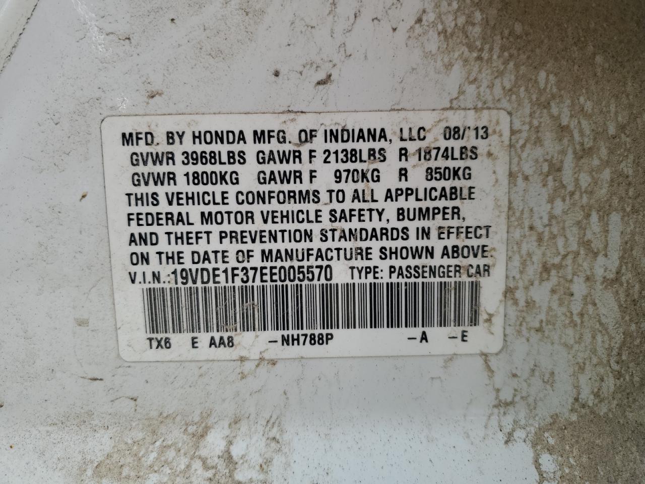2014 Acura ILX VIN 19VDE1F37EE005570 Copart auction photo, front end / rear end damage thumbnail 13