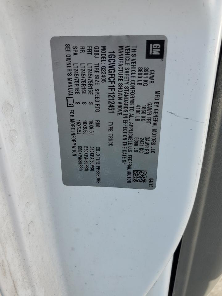 2015 Chevrolet Express VIN 1GCWGFCF1F1212451 Copart auction photo, mechanical damage thumbnail 13