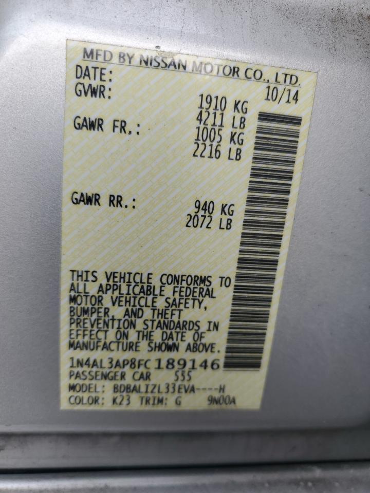 2015 Nissan Altima VIN 1N4AL3AP8FC189146 Copart auction photo, front end damage thumbnail 15