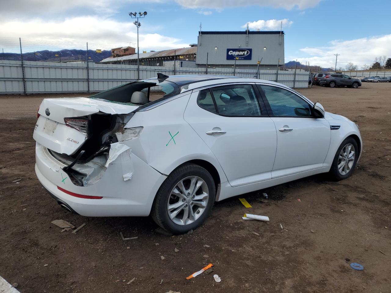 2013 KIA Optima VIN 5XXGN4A75DG142206 Copart auction photo, rear end damage thumbnail 3
