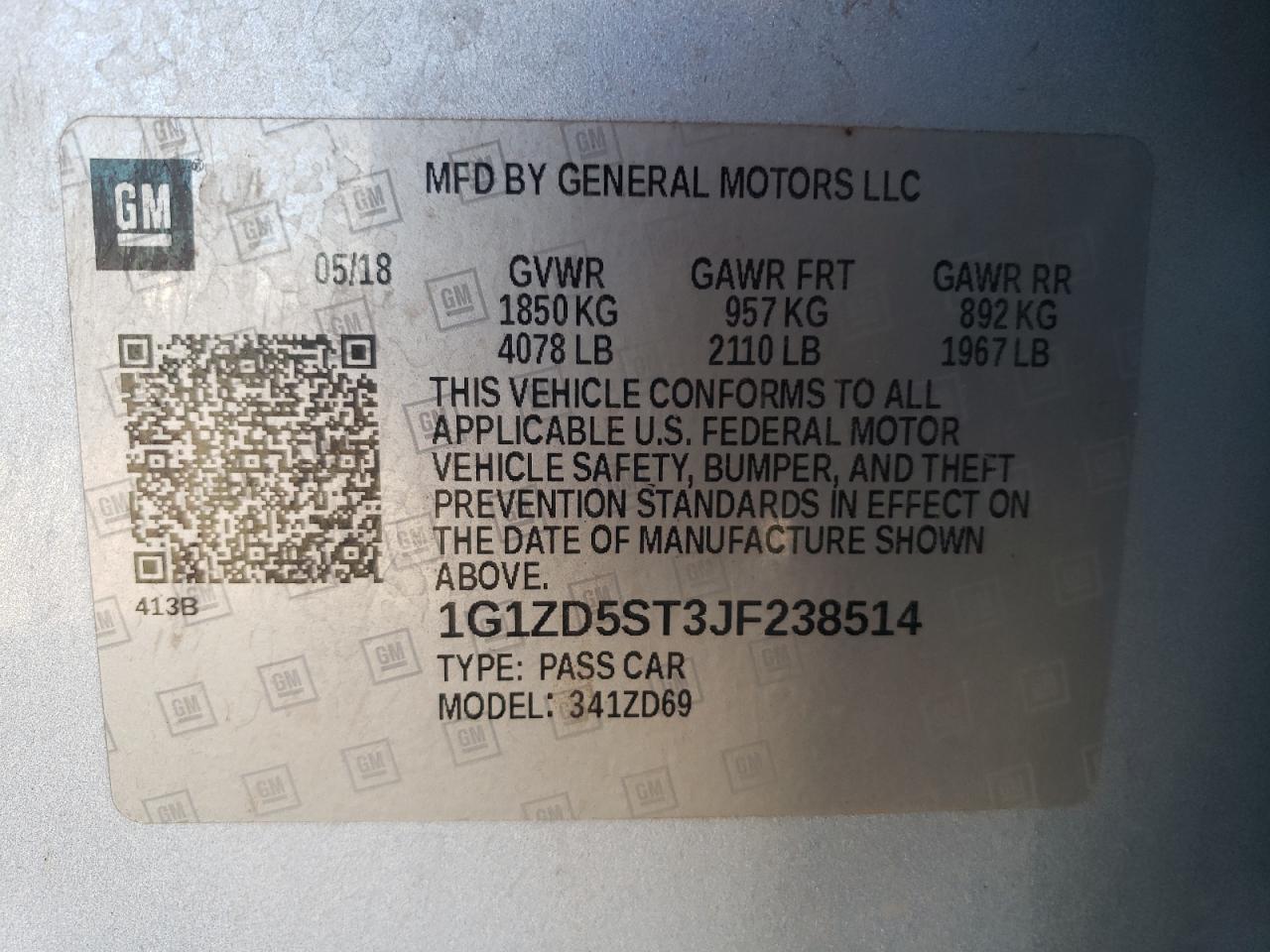 2018 Chevrolet Malibu VIN 1G1ZD5ST3JF238514 Copart auction photo, front end / side damage thumbnail 15