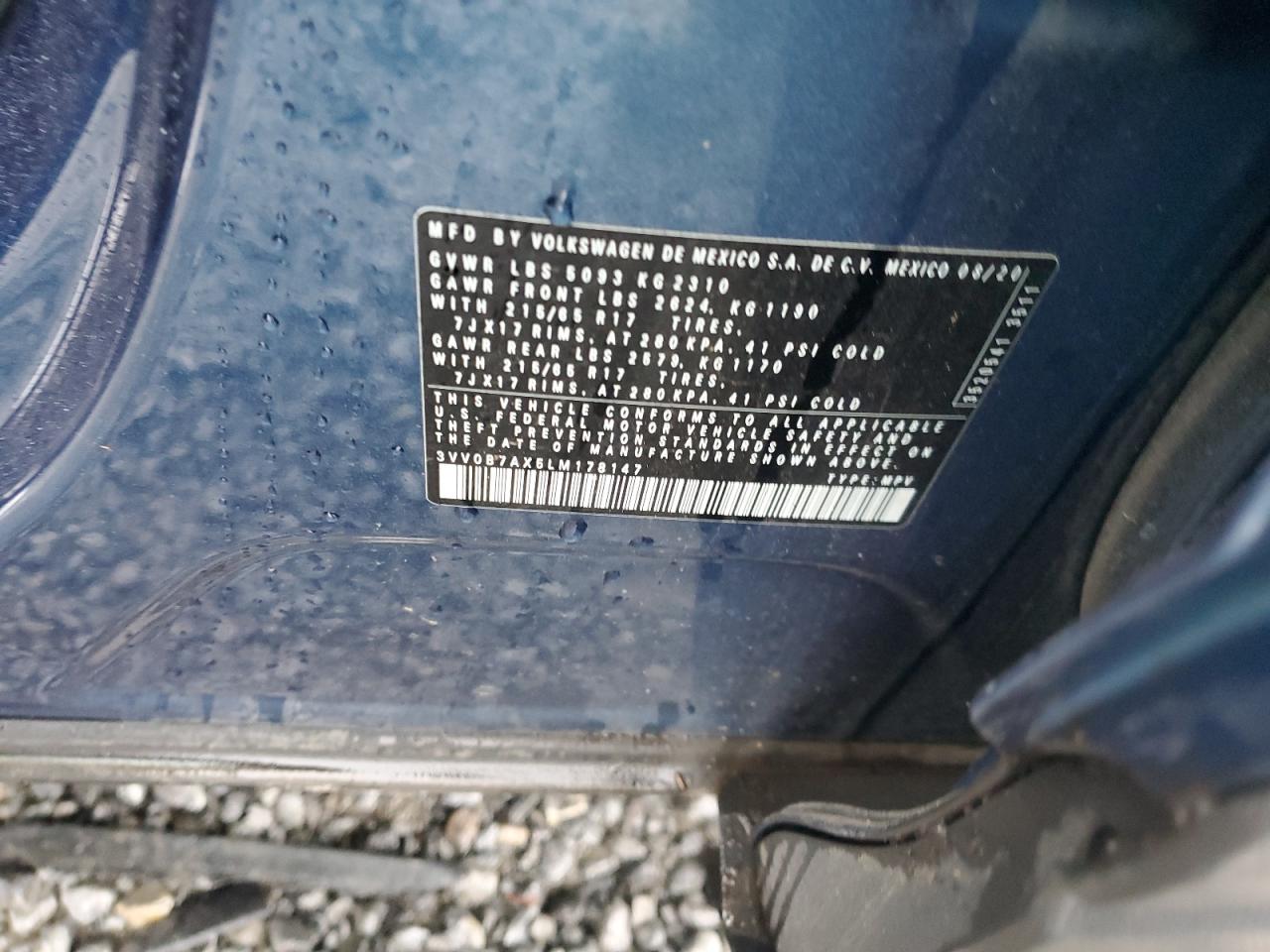2020 Volkswagen Tiguan VIN 3VV0B7AX5LM178147 Copart auction photo, rear end / minor dent/scratches damage thumbnail 13