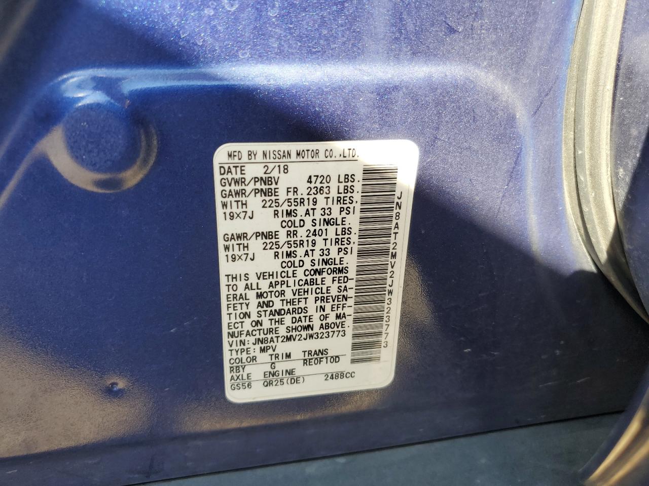 2018 Nissan Rogue VIN JN8AT2MV2JW323773 Copart auction photo, hail damage thumbnail 13