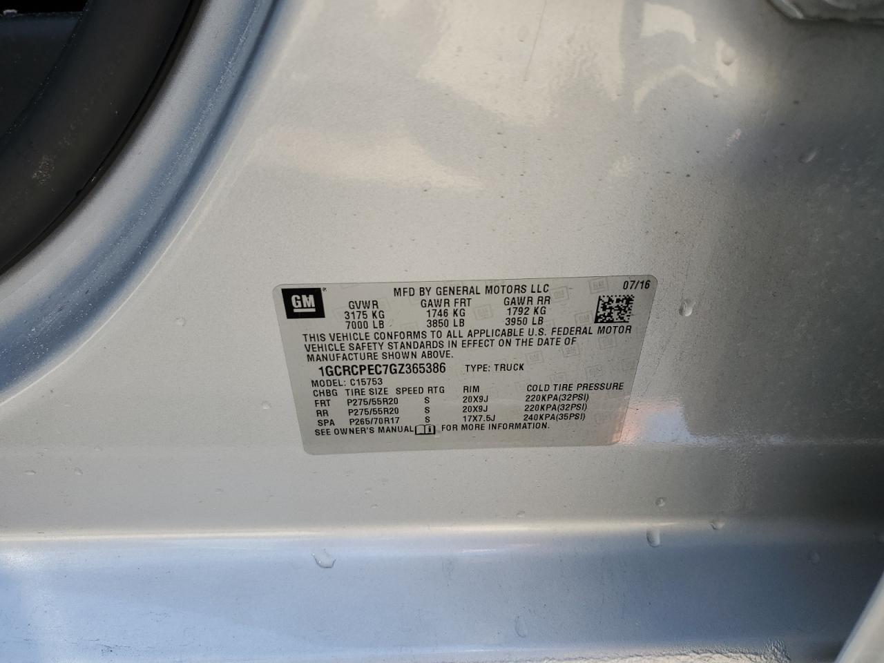 2016 Chevrolet Silverado VIN 1GCRCPEC7GZ365386 Copart auction photo, front end damage thumbnail 12