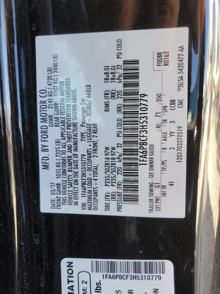 2017 Ford Mustang VIN 1FA6P8CF3H5310779 Copart auction photo, rear end damage thumbnail 14