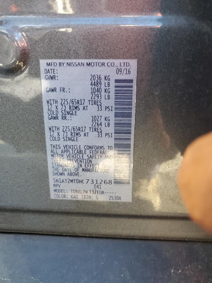 2017 Nissan Rogue VIN 5N1AT2MT0HC731268 Copart auction photo, front end damage thumbnail 15