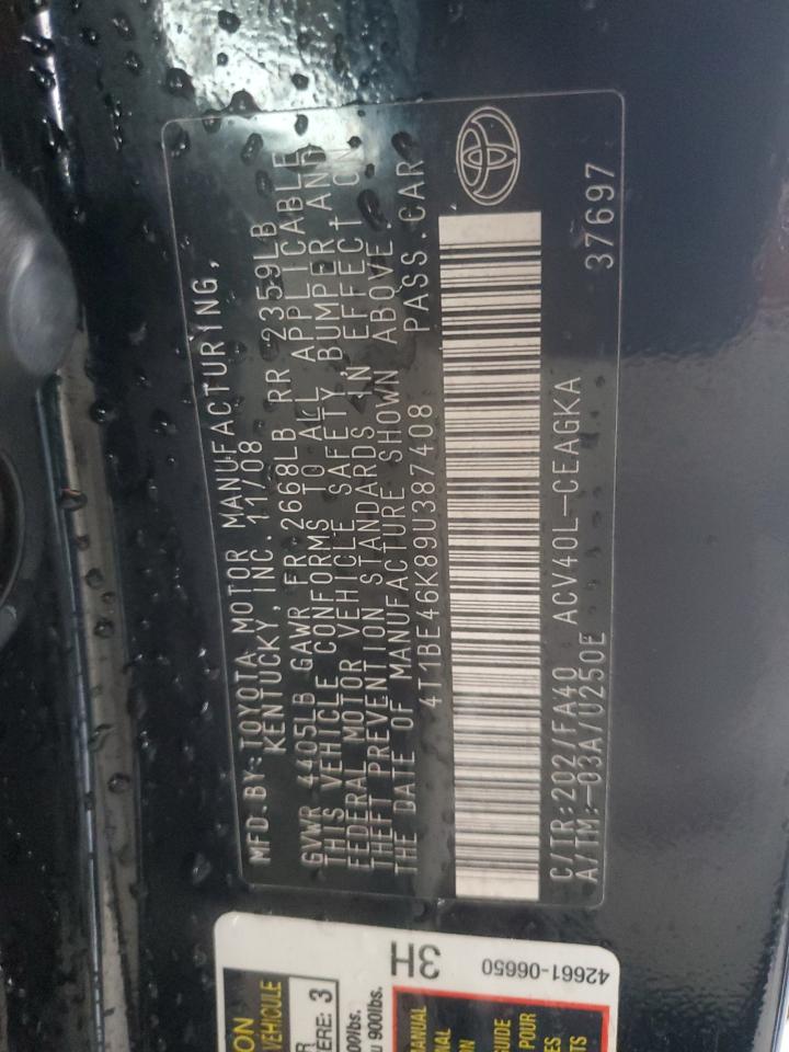 2009 Toyota Camry VIN 4T1BE46K89U387408 Copart auction photo, front end / minor dent/scratches damage thumbnail 12