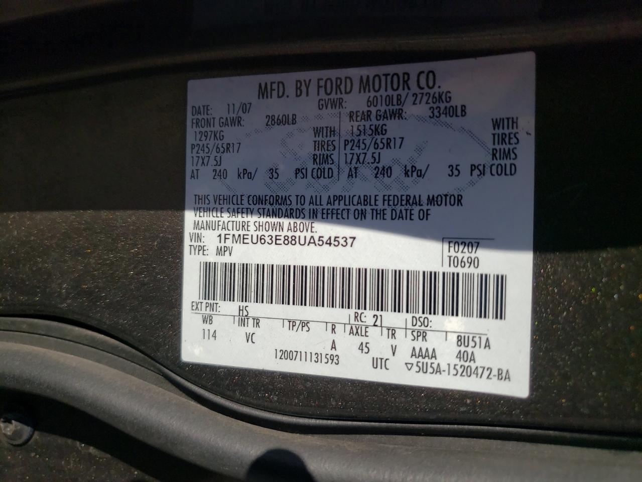 2008 Ford Explorer VIN 1FMEU63E88UA54537 Copart auction photo, front end damage thumbnail 13