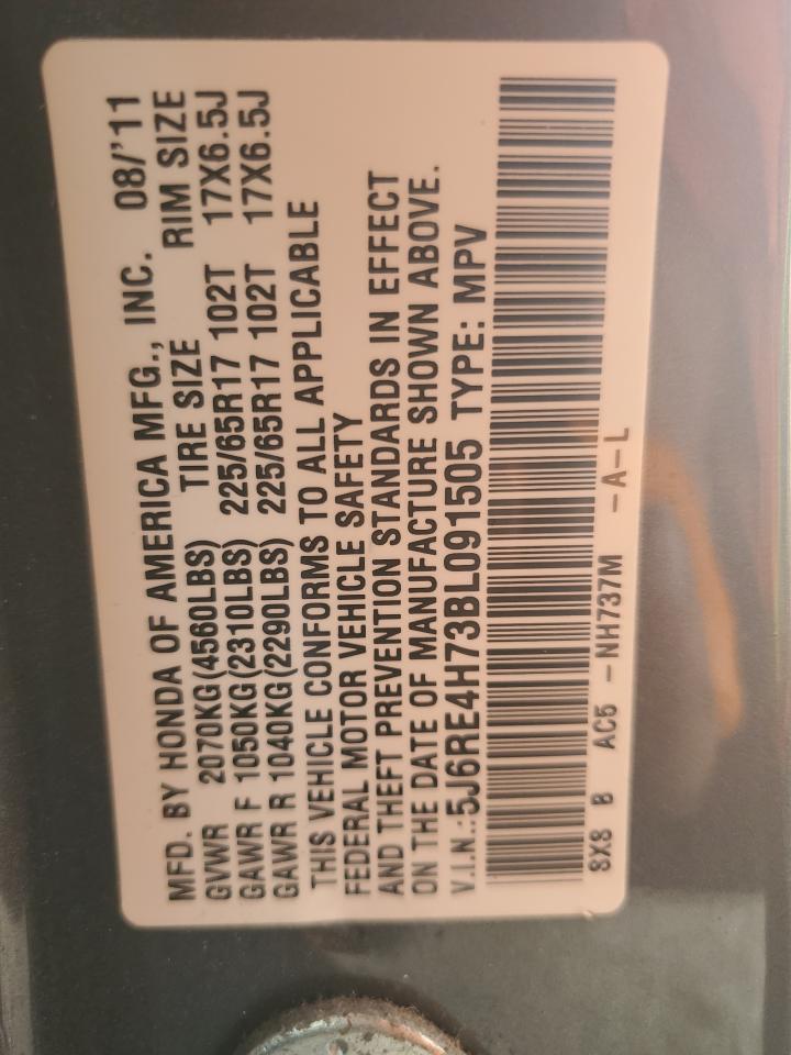 2011 Honda CR-V VIN 5J6RE4H73BL091505 Copart auction photo, front end damage thumbnail 14