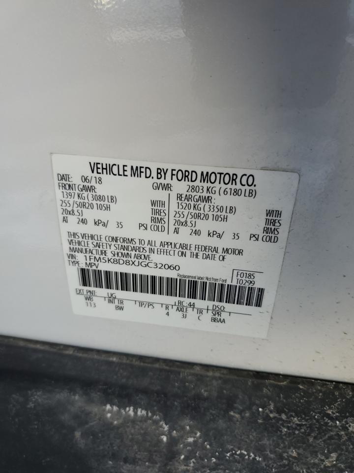2018 Ford Explorer VIN 1FM5K8D8XJGC32060 Copart auction photo, front end damage thumbnail 15