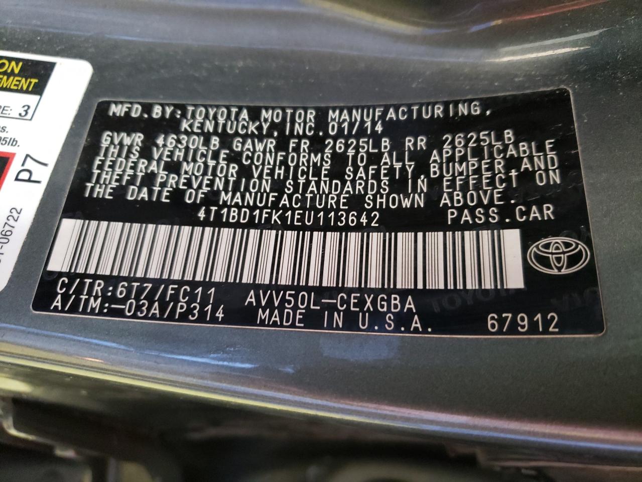 2014 Toyota Camry VIN 4T1BD1FK1EU113642 Copart auction photo, all over / hail damage thumbnail 13