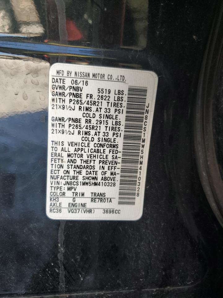 2017 Infiniti QX70 VIN JN8CS1MW5HM410328 Copart auction photo, all over damage thumbnail 13