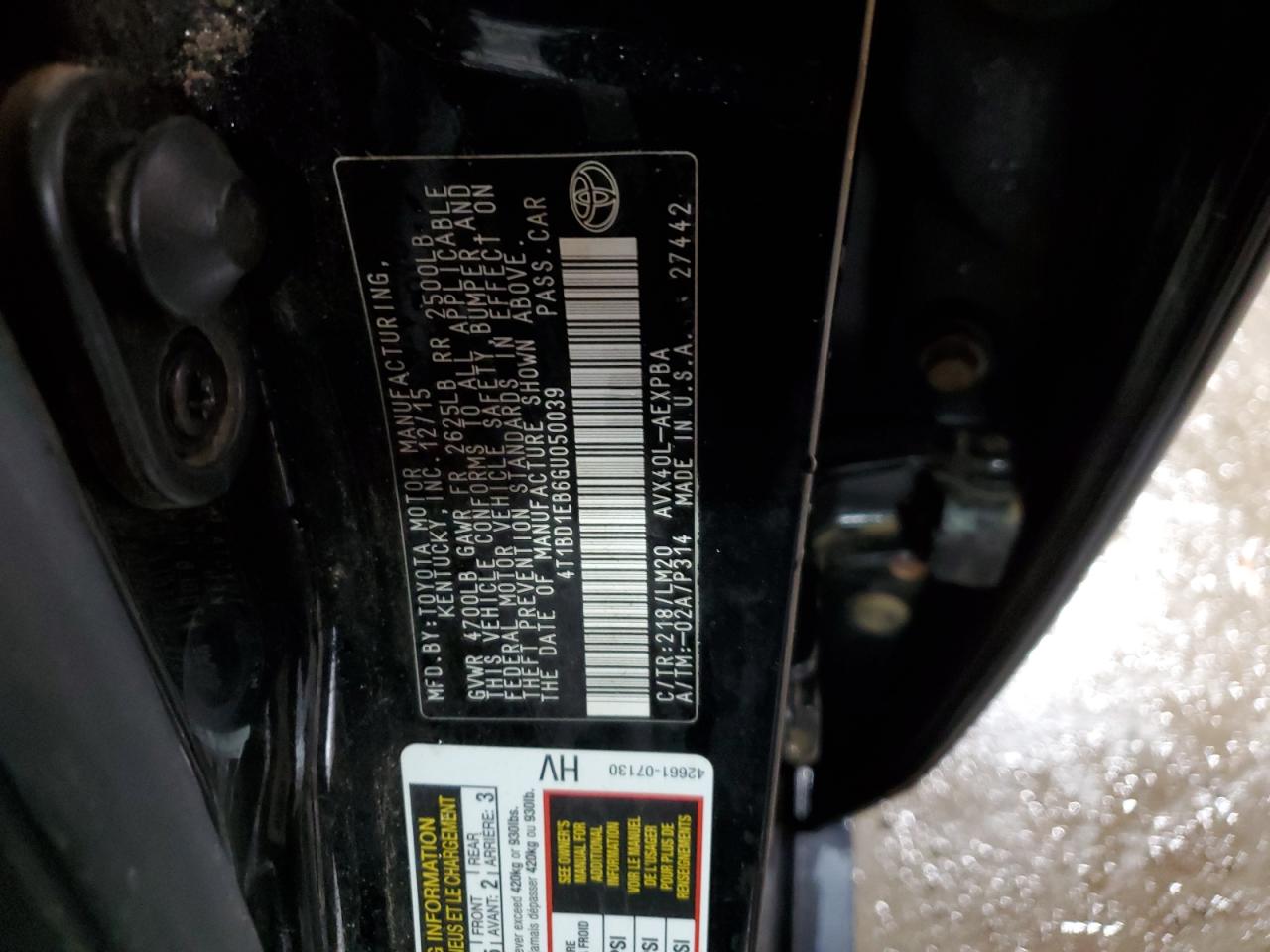 2016 Toyota Avalon VIN 4T1BD1EB6GU050039 Copart auction photo, side / front end damage thumbnail 12
