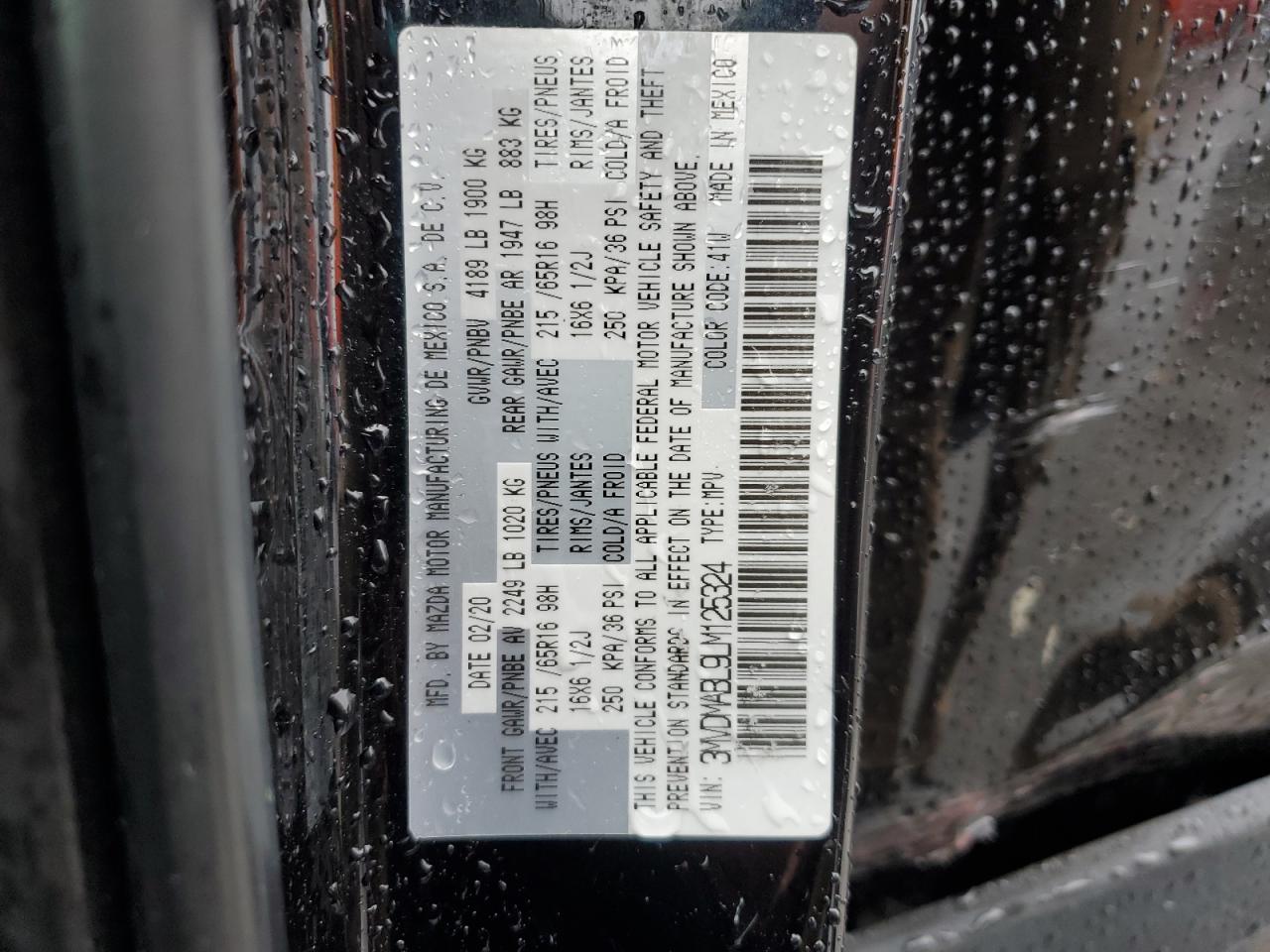 2020 Mazda CX-30 VIN 3MVDMABL9LM125324 Copart auction photo, side damage thumbnail 15
