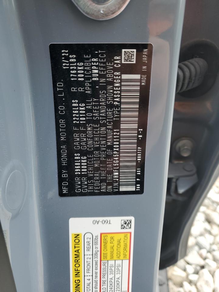 2023 Honda Civic VIN JHMFL5G45PX001121 Copart auction photo, rear end / side damage thumbnail 12