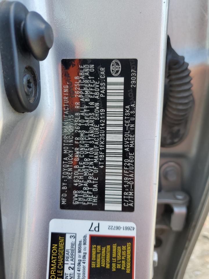 2016 Toyota Camry VIN 4T1BF1FK3GU142119 Copart auction photo, all over / minor dent/scratches damage thumbnail 12