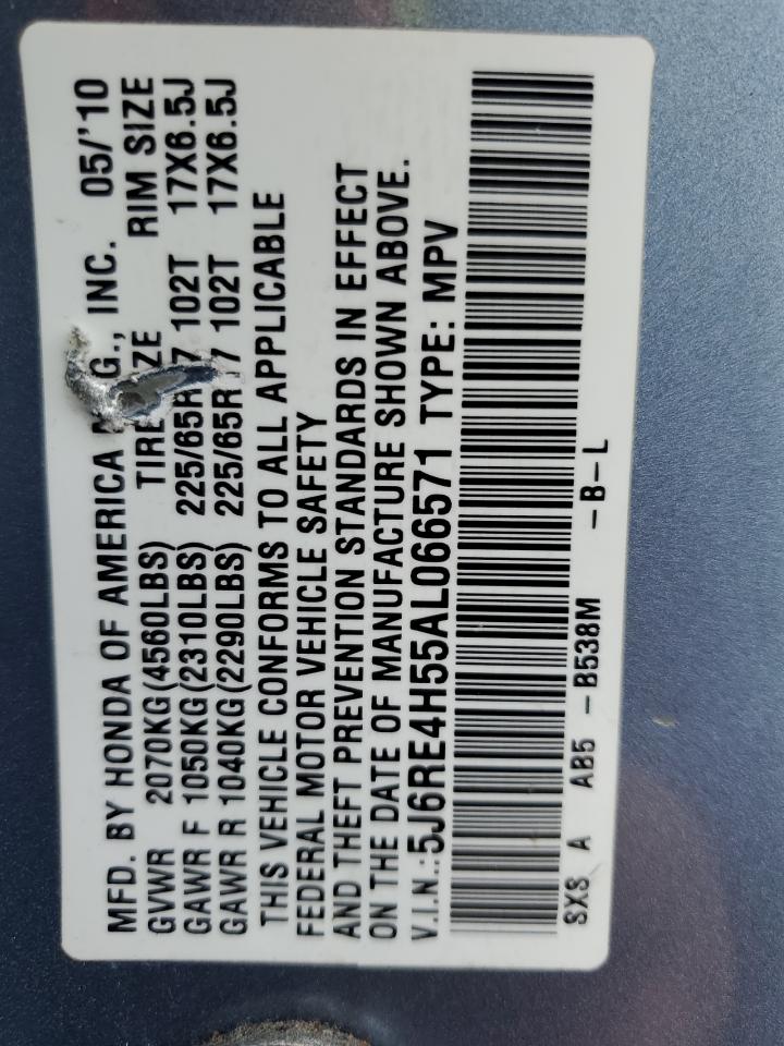 2010 Honda CR-V VIN 5J6RE4H55AL066571 Copart auction photo, front end damage thumbnail 16