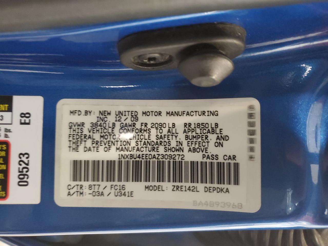 2010 Toyota Corolla VIN 1NXBU4EE0AZ309272 Copart auction photo, rear end / hail damage thumbnail 13