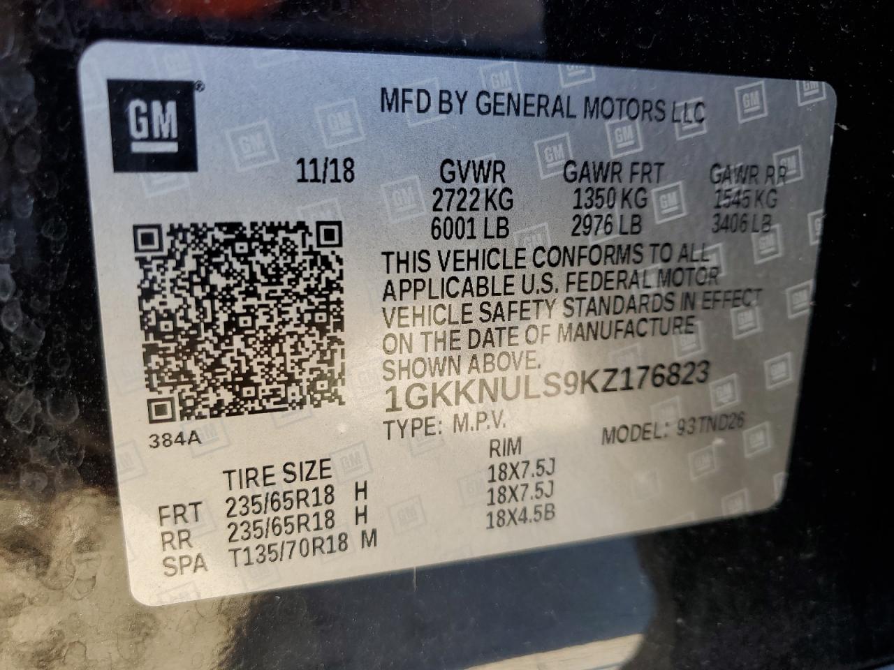 2019 GMC Acadia VIN 1GKKNULS9KZ176823 Copart auction photo, rear end / minor dent/scratches damage thumbnail 13