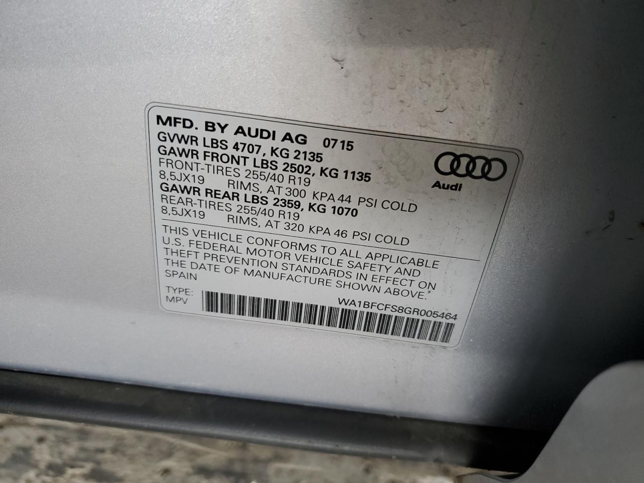 2016 Audi Q3 VIN WA1BFCFS8GR005464 Copart auction photo, front end / side damage thumbnail 13