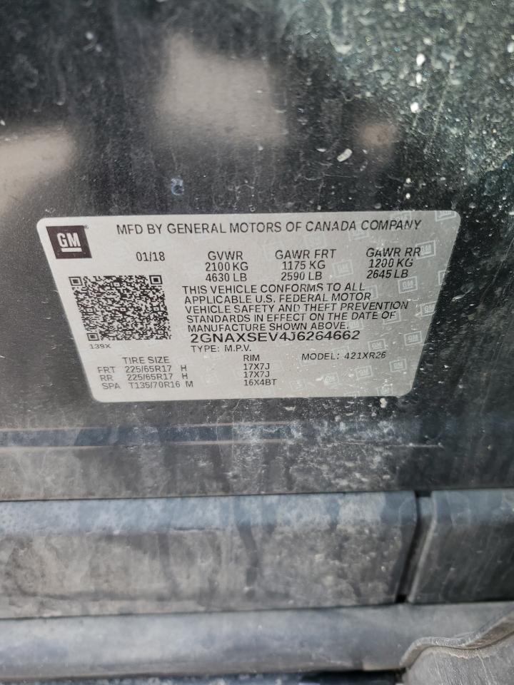 2018 Chevrolet Equinox VIN 2GNAXSEV4J6264662 Copart auction photo, front end damage thumbnail 15