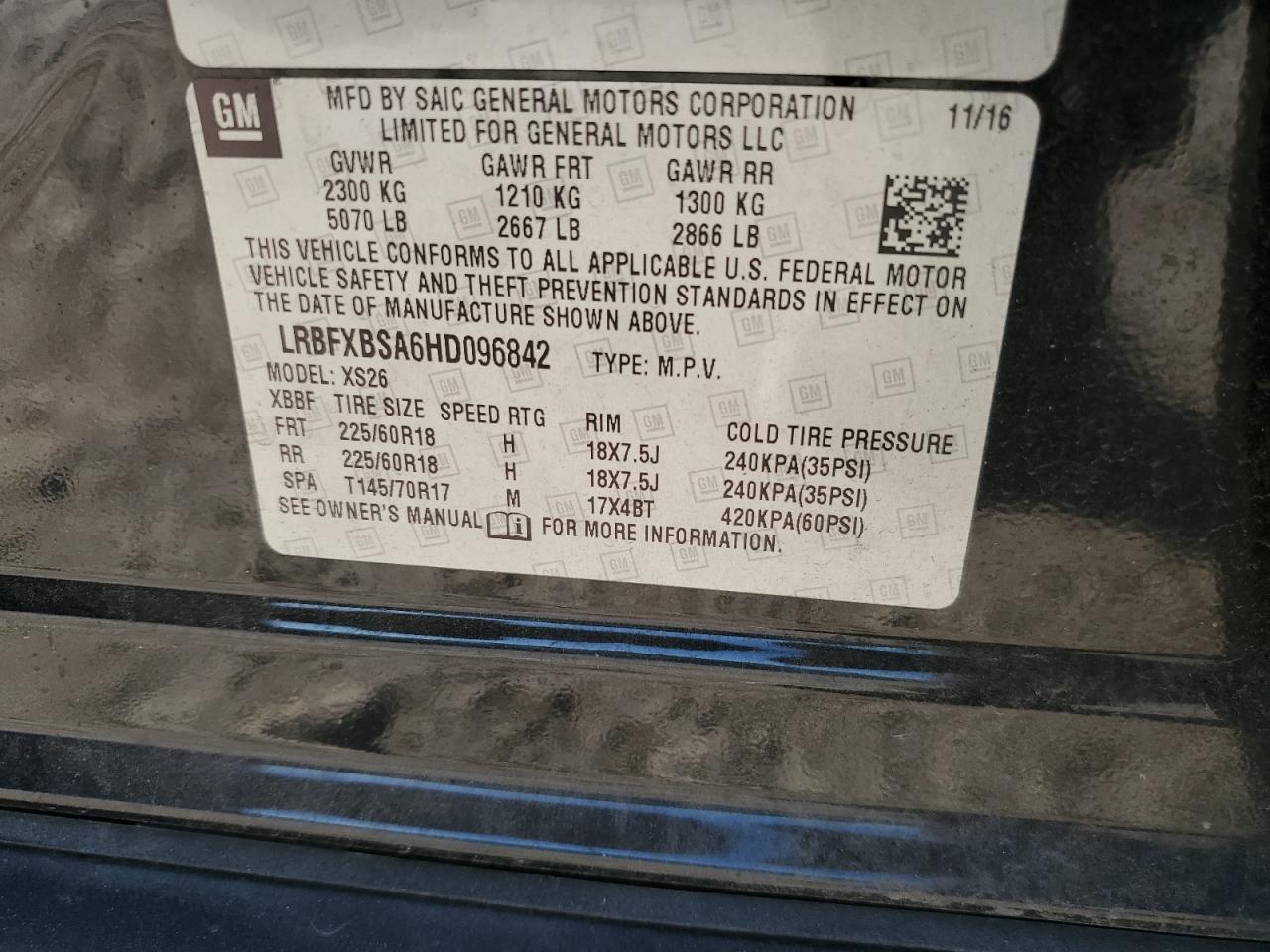 2017 Buick Envision VIN LRBFXBSA6HD096842 Copart auction photo, front end / rear end damage thumbnail 15