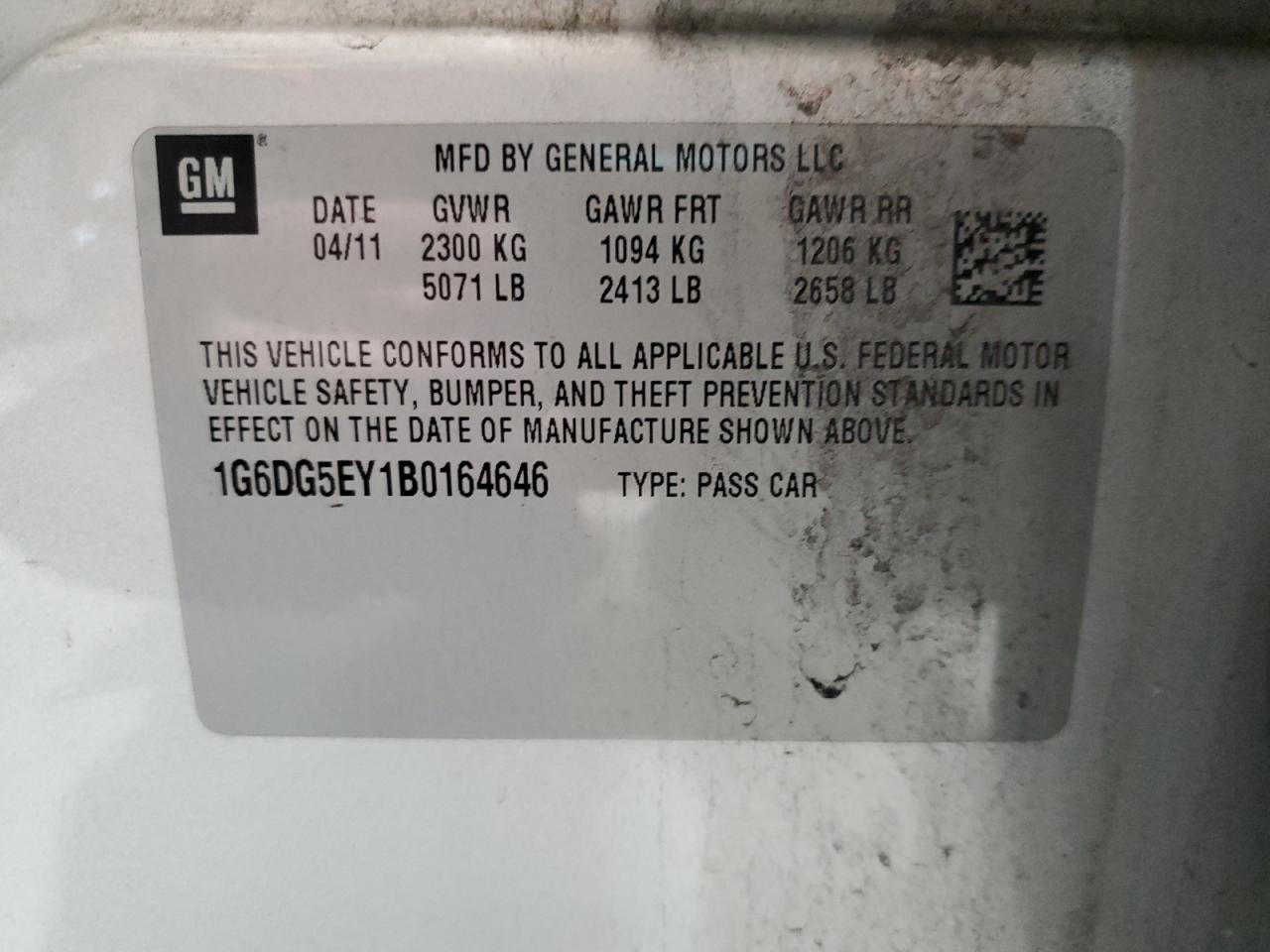 2011 Cadillac CTS VIN 1G6DG5EY1B0164646 Copart auction photo, front end damage thumbnail 12
