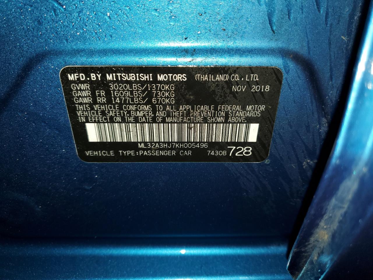2019 Mitsubishi Mirage VIN ML32A3HJ7KH005496 Copart auction photo, front end damage thumbnail 13