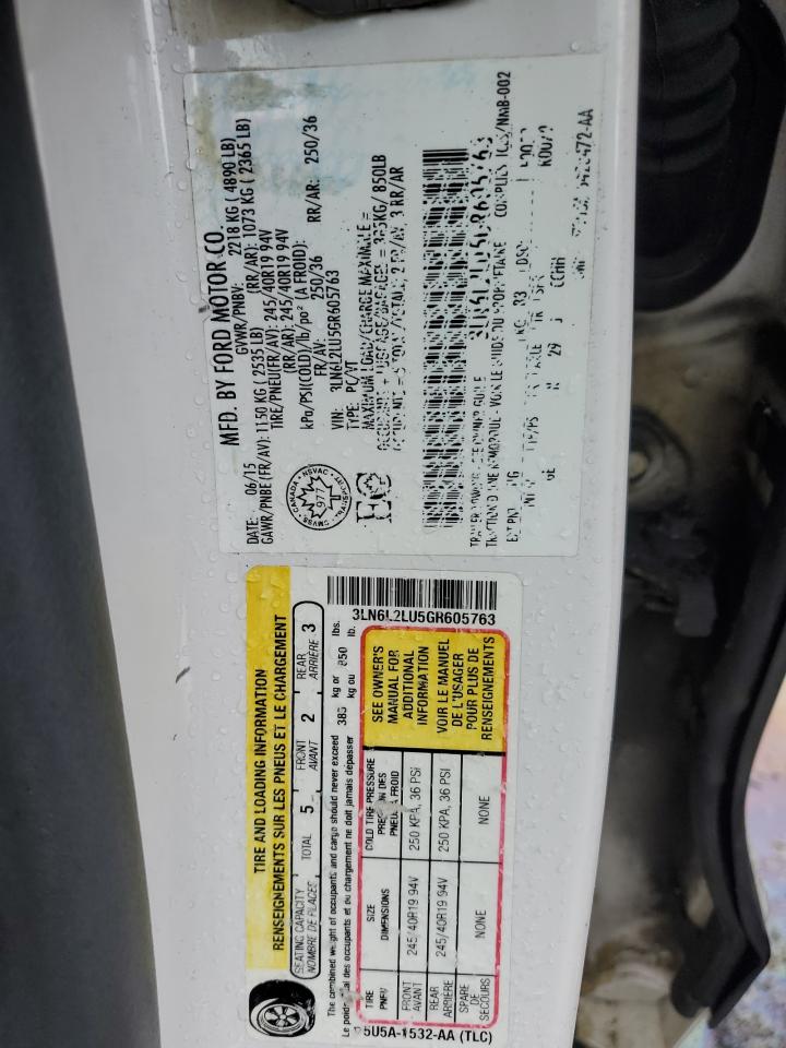 2016 Lincoln MKZ VIN 3LN6L2LU5GR605763 Copart auction photo, rear end / mechanical damage thumbnail 13
