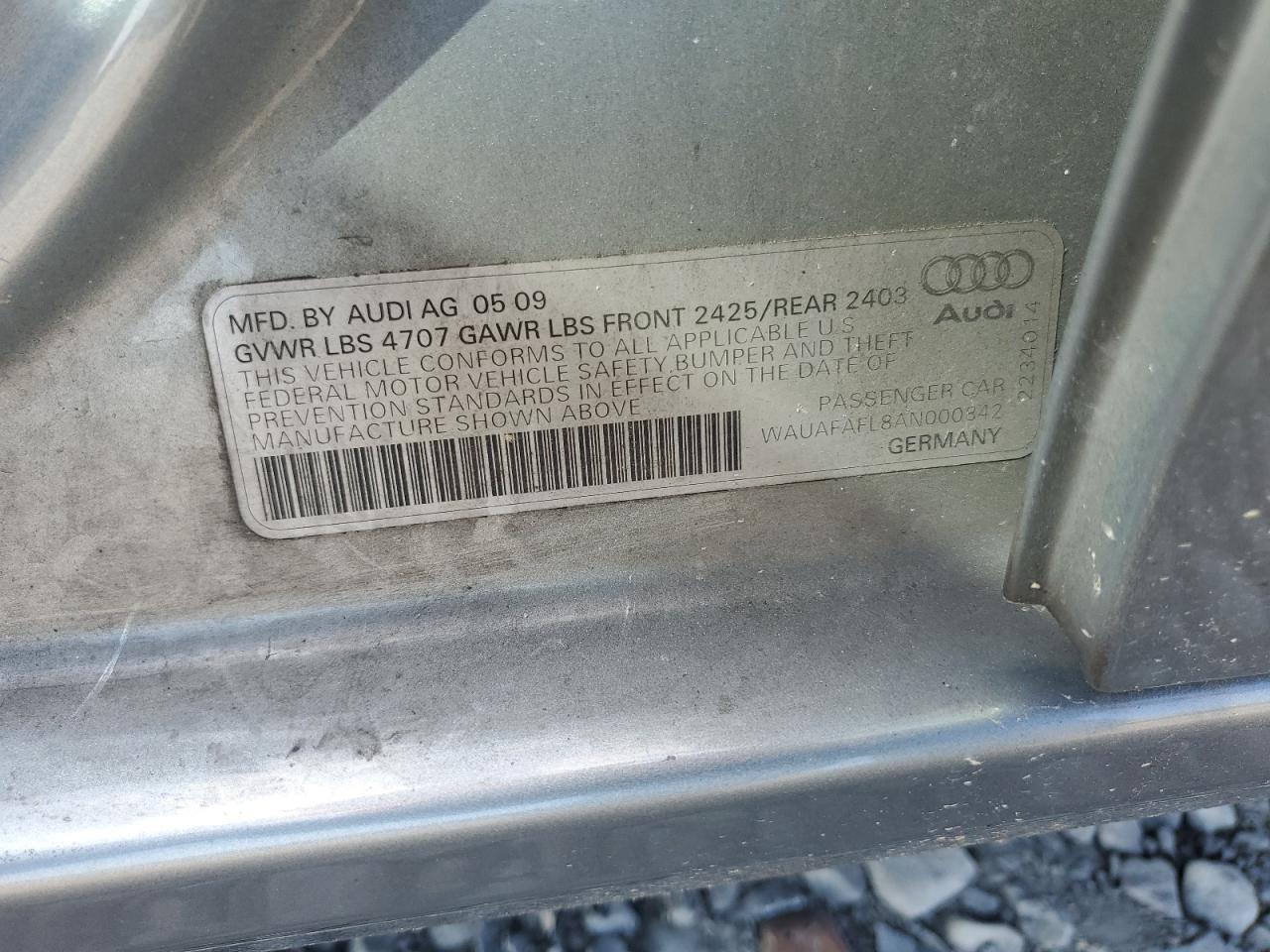 2010 Audi A4 VIN WAUAFAFL8AN000842 Copart auction photo, front end damage thumbnail 12