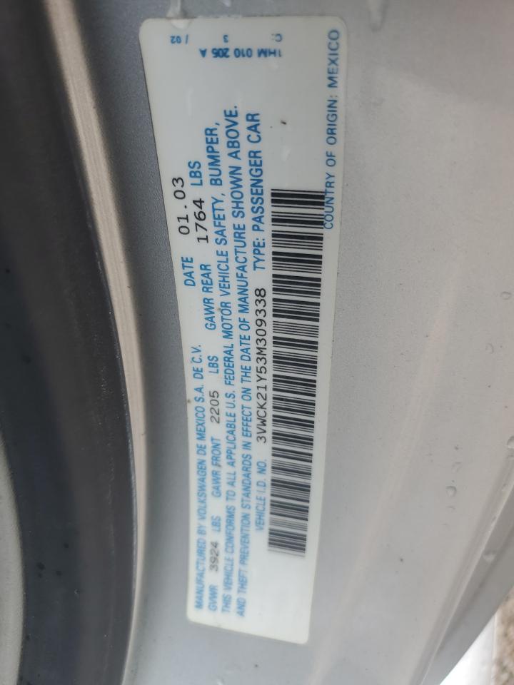 2003 Volkswagen Beetle VIN 3VWCK21Y53M309338 Copart auction photo, front end damage thumbnail 12