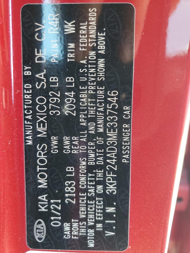 2021 KIA Forte VIN 3KPF24AD3ME337546 Copart auction photo, front end / rear end damage thumbnail 15
