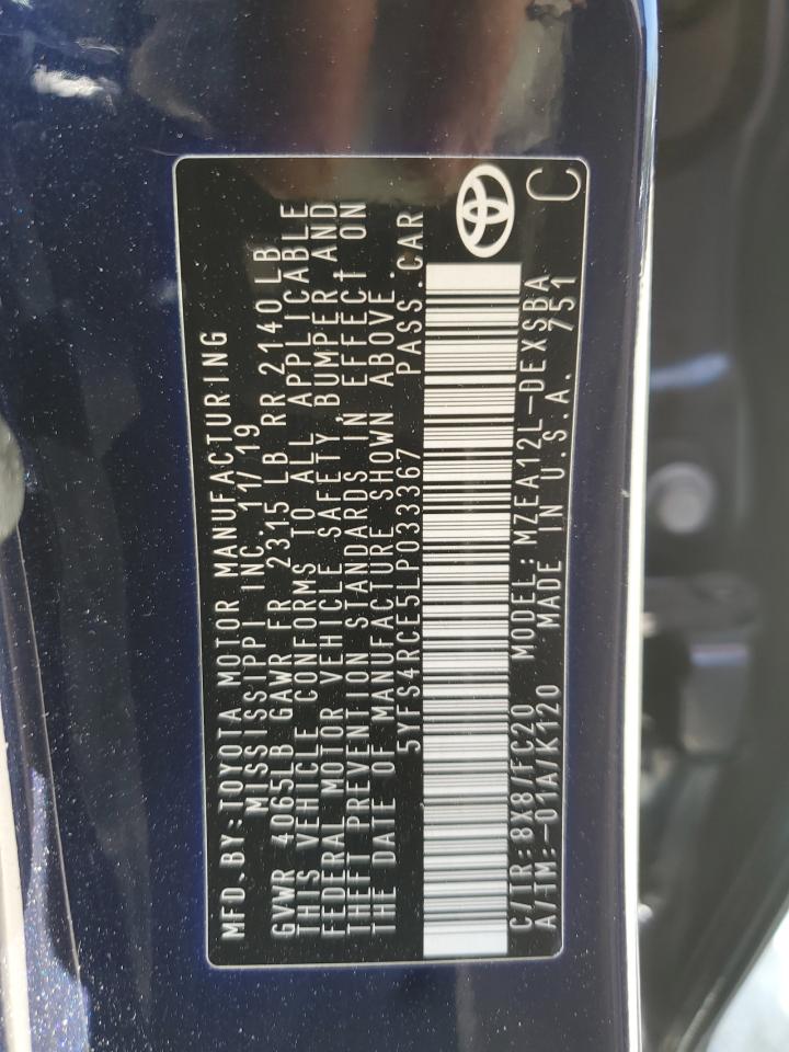 2020 Toyota Corolla VIN 5YFS4RCE5LP033367 Copart auction photo, front end / minor dent/scratches damage thumbnail 14