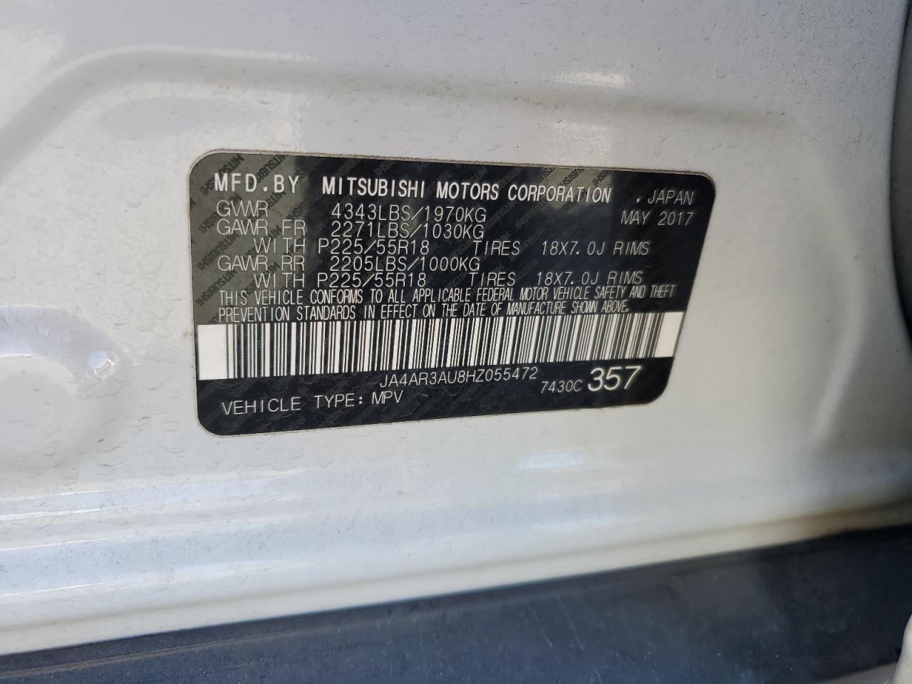 2017 Mitsubishi Outlander VIN JA4AR3AU8HZ055472 Copart auction photo, front end damage thumbnail 12