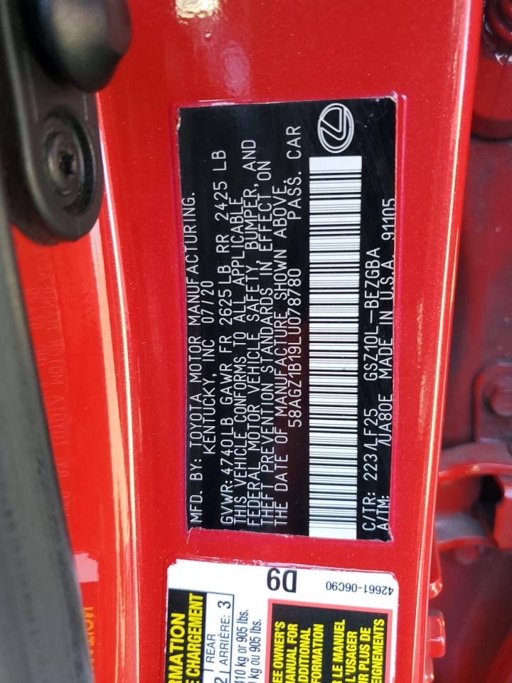 2020 Lexus ES VIN 58AGZ1B19LU078780 Copart auction photo, rear end damage thumbnail 13