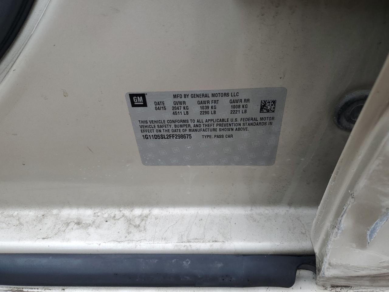 2015 Chevrolet Malibu VIN 1G11D5SL2FF298675 Copart auction photo, side / front end damage thumbnail 14