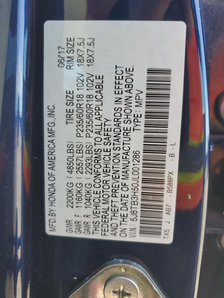 2018 Acura RDX VIN 5J8TB3H50JL001286 Copart auction photo, side / minor dent/scratches damage thumbnail 12