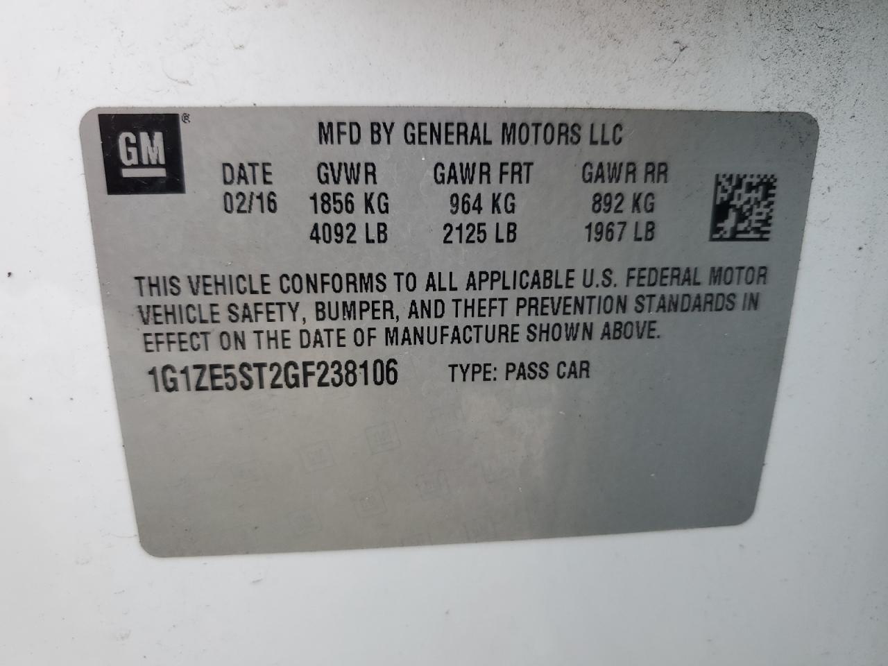 2016 Chevrolet Malibu VIN 1G1ZE5ST2GF238106 Copart auction photo, side / minor dent/scratches damage thumbnail 13