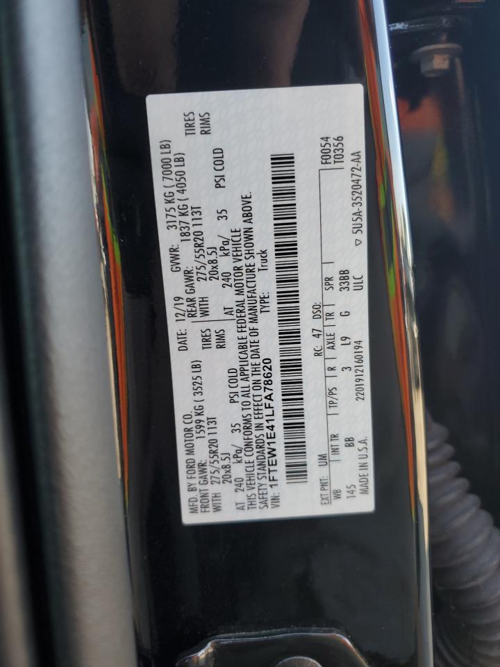 2020 Ford F-150 VIN 1FTEW1E41LFA78620 Copart auction photo, front end / rear end damage thumbnail 12