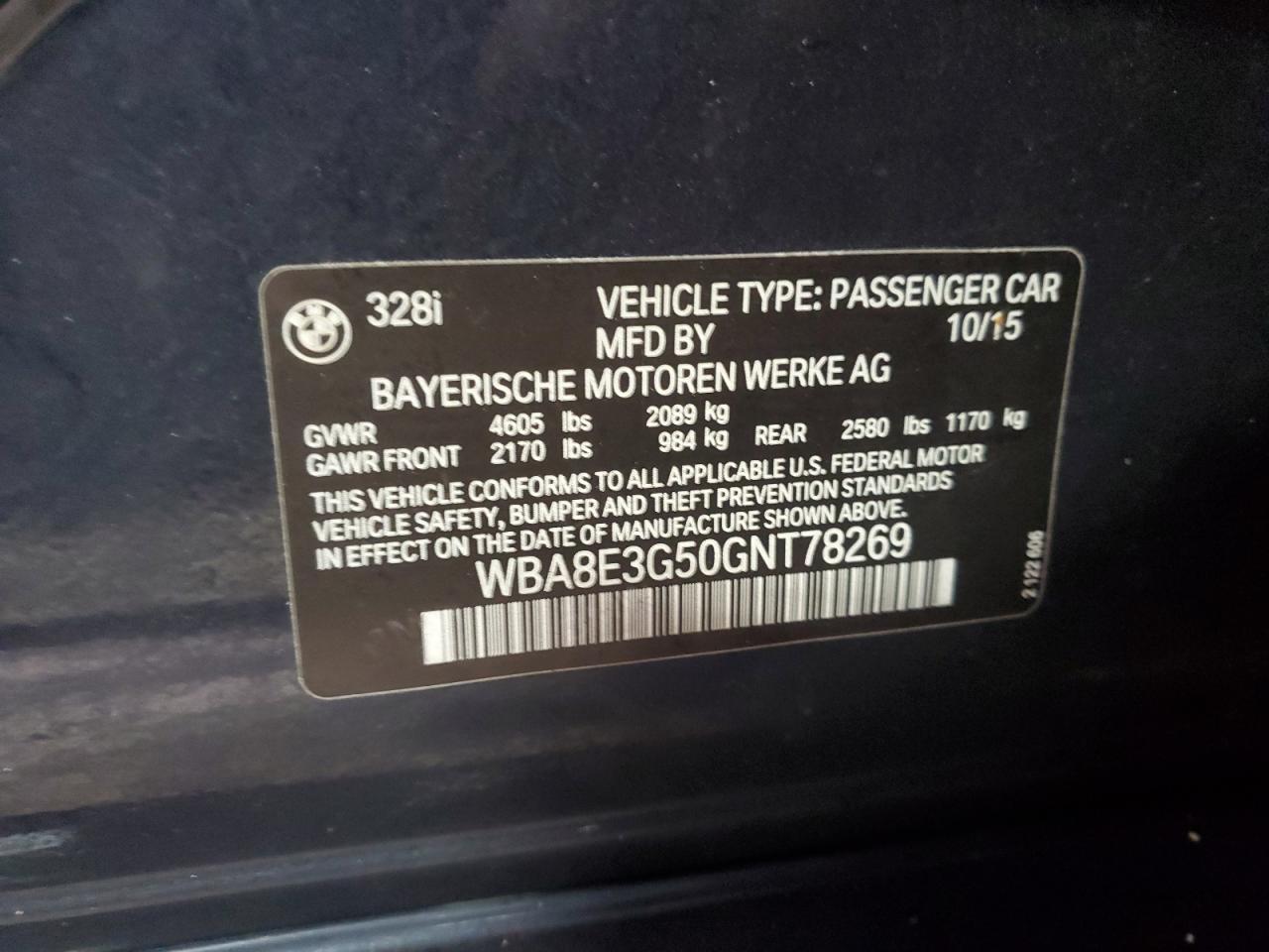 2016 BMW 3er VIN WBA8E3G50GNT78269 Copart auction photo, undercarriage damage thumbnail 12