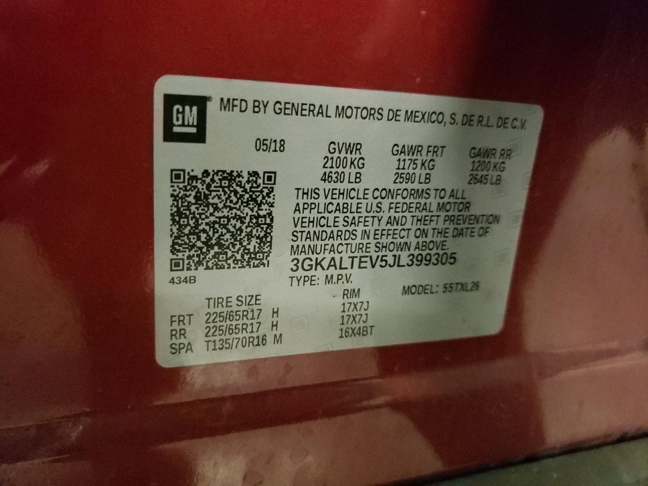 2018 GMC Terrain VIN 3GKALTEV5JL399305 Copart auction photo, front end damage thumbnail 13